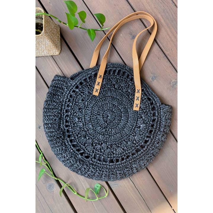 Sort Sort sommerhalm Natural Beach Casual letvægts muletaske for engroshandel på Faire