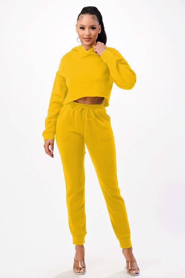 Lime All the Time – Engroshandel Top- og buksesæt (IKKE Loungewear) - Dame – 2 PC sæt afgrøde hættetrøje og matchende sved bukser0