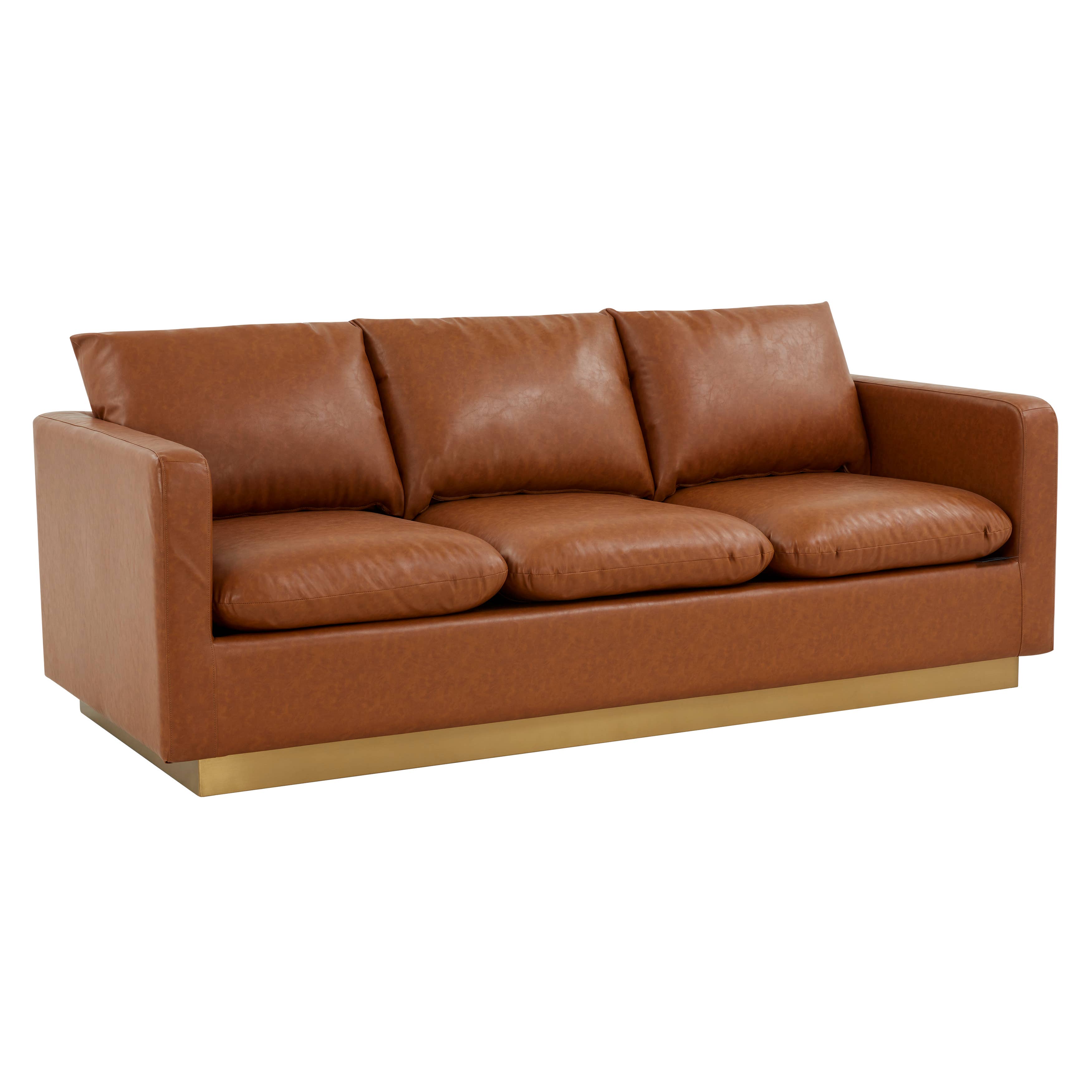 LeisureMod - Wholesale Sofa - Nervo 3-Seater Velvet/Leather Full Sofa with Gold Steel Base21