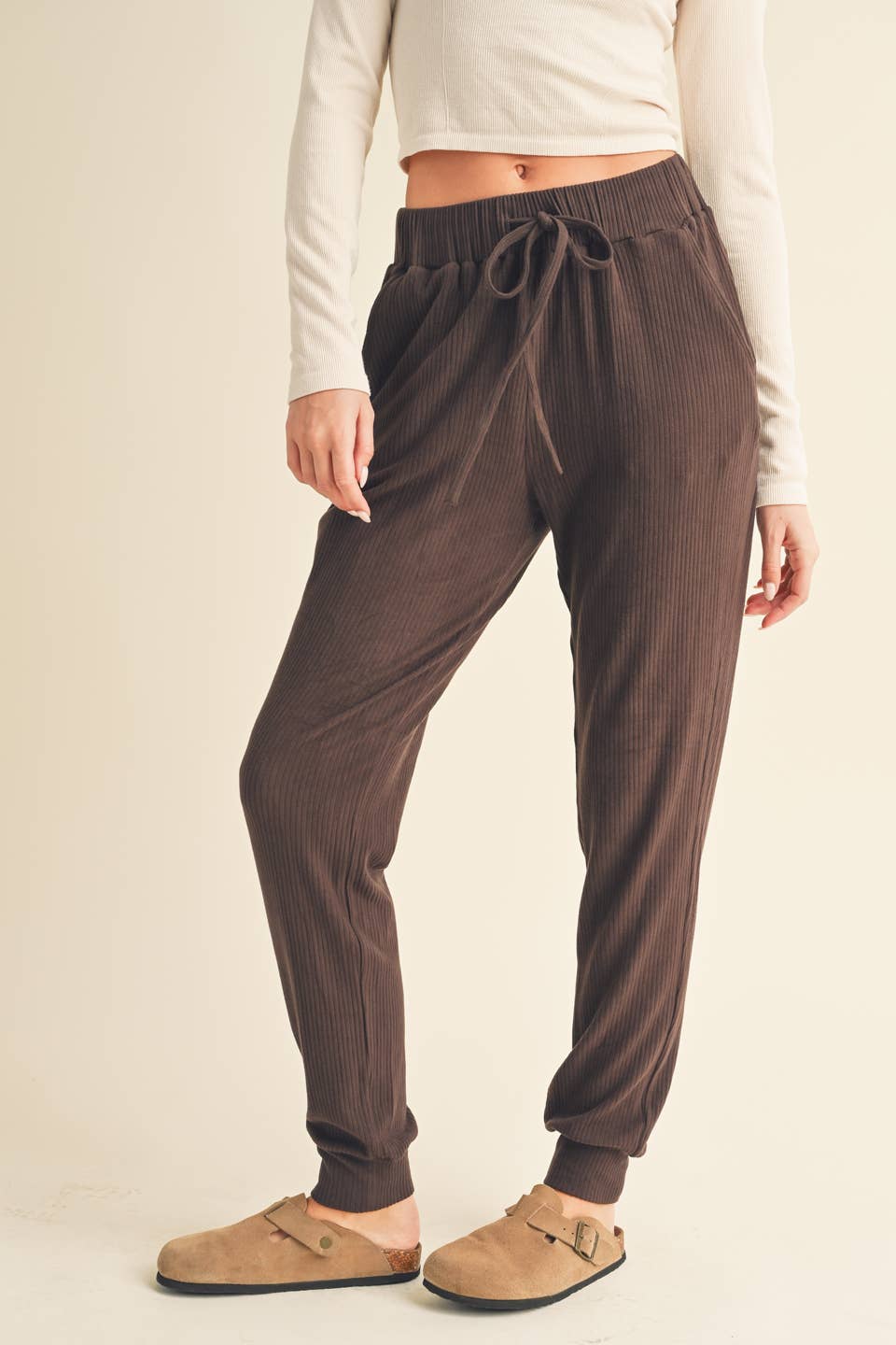 Dark Chocolate Soft Brushed Rib Sweatpants for wholesale on Faire