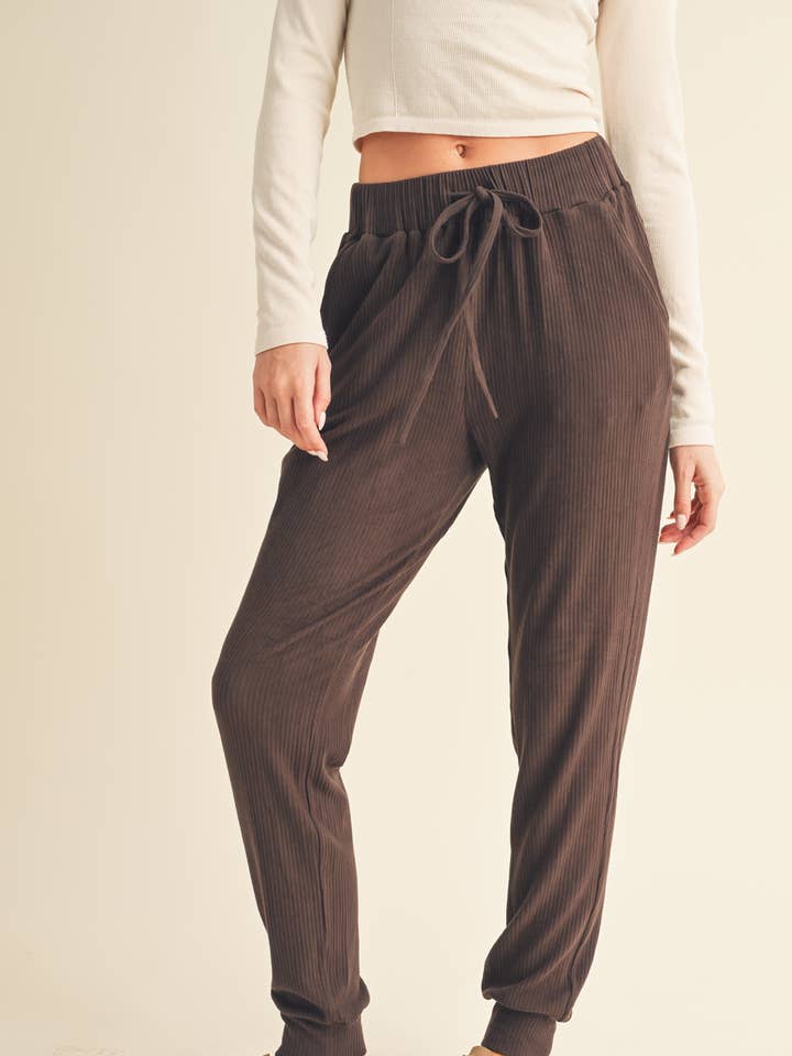 Dark Chocolate Soft Brushed Rib Sweatpants for wholesale by KIMBERLY C