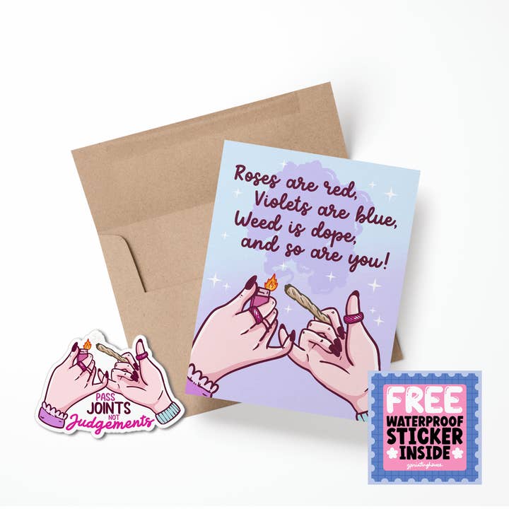 Les roses sont rouges, les violettes sont bleues, l'herbe est de la drogue, carte de vœux pour la vente par Girls Printing House