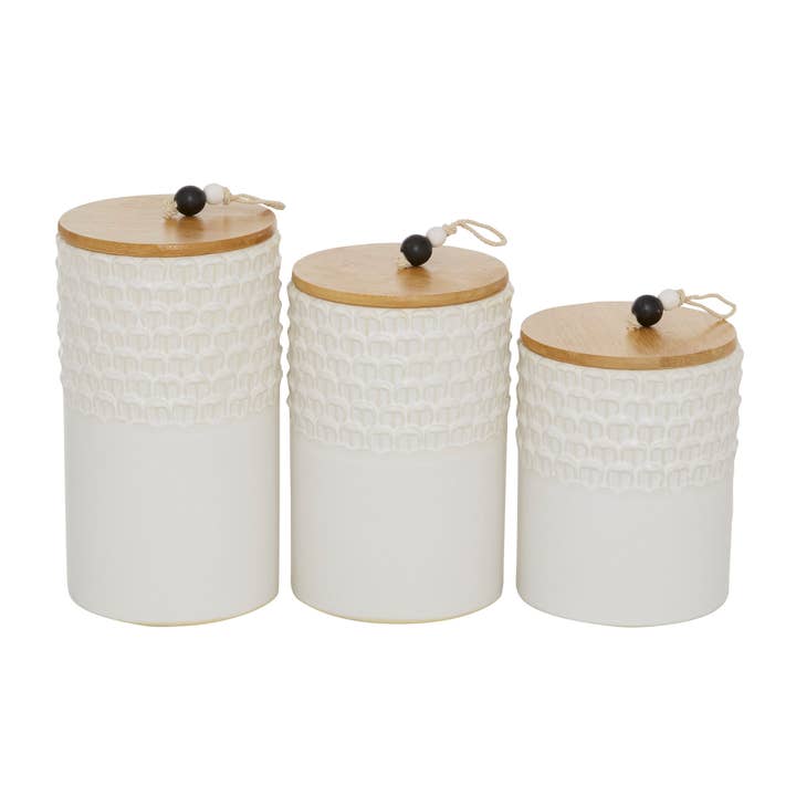 Modern Farmhouse White Ceramic Decorative Jars Set for wholesale by Deco Marché