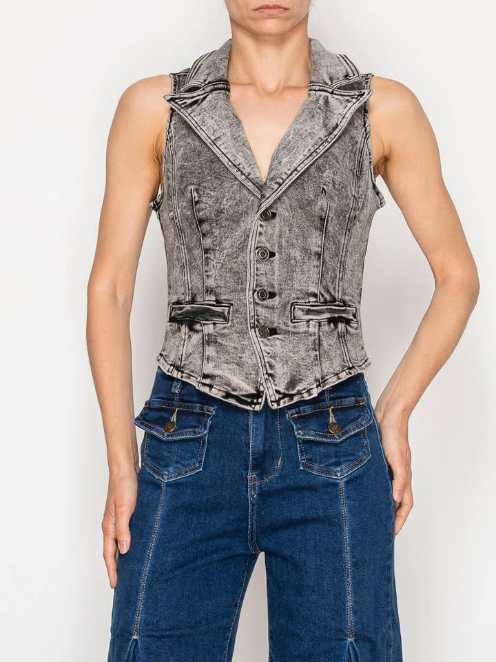 3001 Grey denim sleveeless vest for wholesale by Nina Rossi Jeans