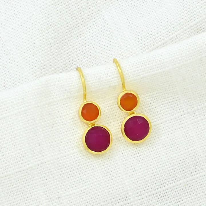 Schmuckoo Berlin - Wholesale Dangle Earrings - Delphine Gold Earring - Pink Jade & Orange Carnelian1