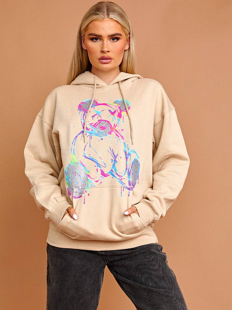 Stylewise Direct – wholesale Hoodie – Women's – Colour Drip Teddy Graphic Print Hoodie3