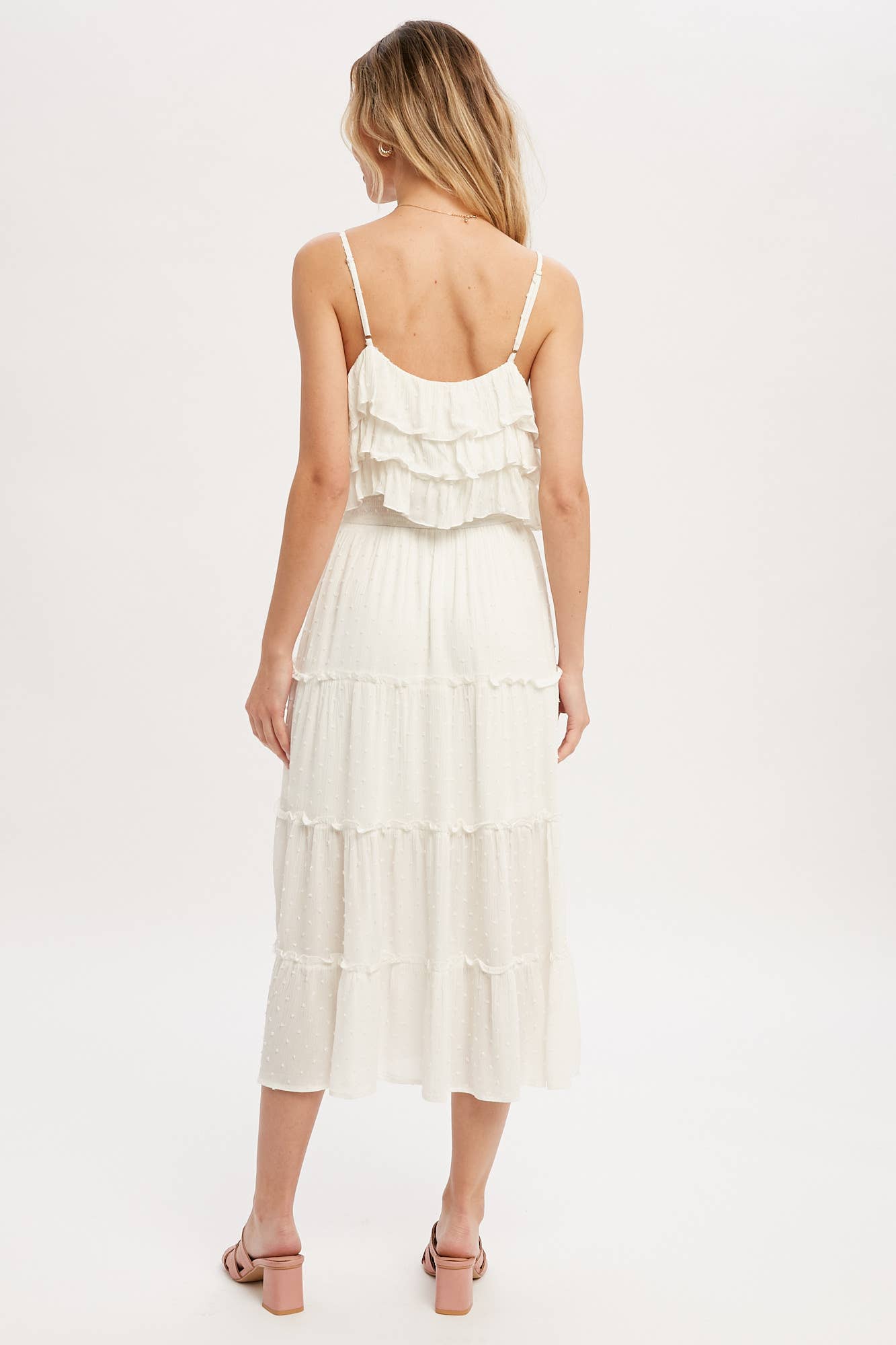 Bluivy – Großhandel Kleid – Damen – GESTUFTES MIDIKLEID MIT SCHWEIZER PUNKTEN UND RÜSCHEN6