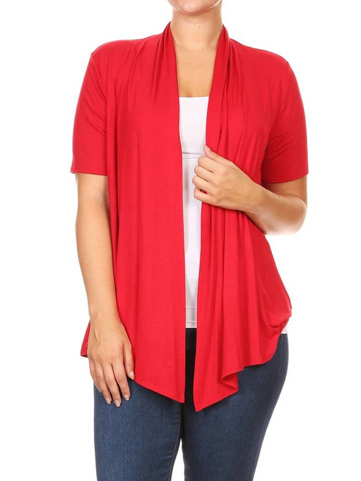MOA COLLECTION - Wholesale Cardigan - Women's - Women's Plus Size Short Sleeves Draped Solid Cardigan33