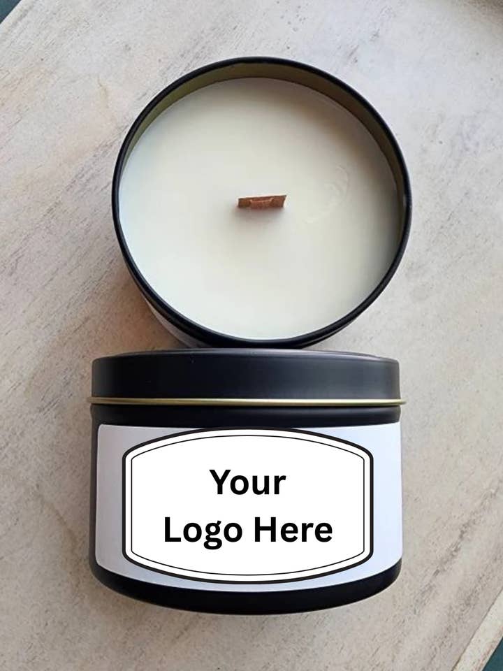 No Label / Private Label Black 6 oz Tins with Lid / Soy Wax for wholesale by Once Upon A Vela