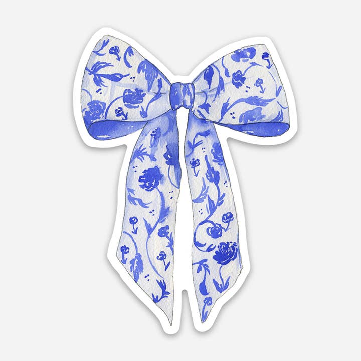 Blue Chinoiserie Bow Sticker - 2"x3" Coquette Bow for wholesale by KelseyMDesigns