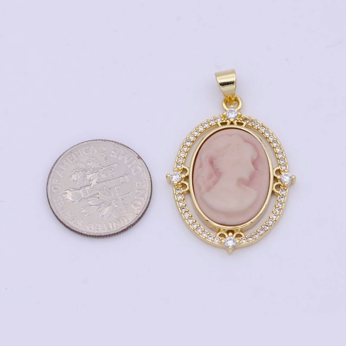 Aim Eternal - Wholesale Individual Charm/Pendant - 24K Gold Filled Micro Paved CZ Blue Pink Green Agate Women's Portrait Italian Cameo Victorian Vintage Pendant N-616 N-617 N-6184