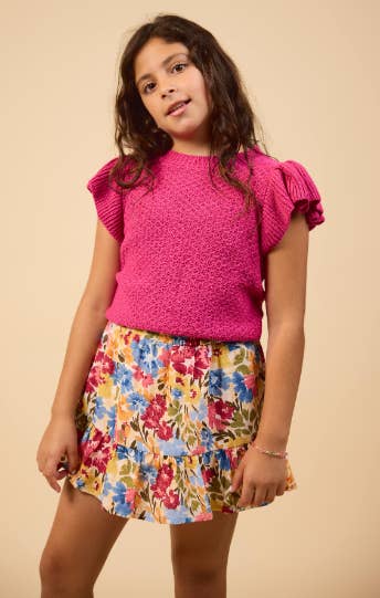 Sadie & Sage - Wholesale Knit Sweater - Kids - Tween Pearl Ruffle Cap Slv Sweater : BERRY8