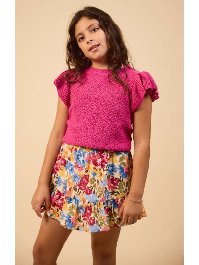 Sadie & Sage - Wholesale Knit Sweater - Kids - Tween Pearl Ruffle Cap Slv Sweater : BERRY8