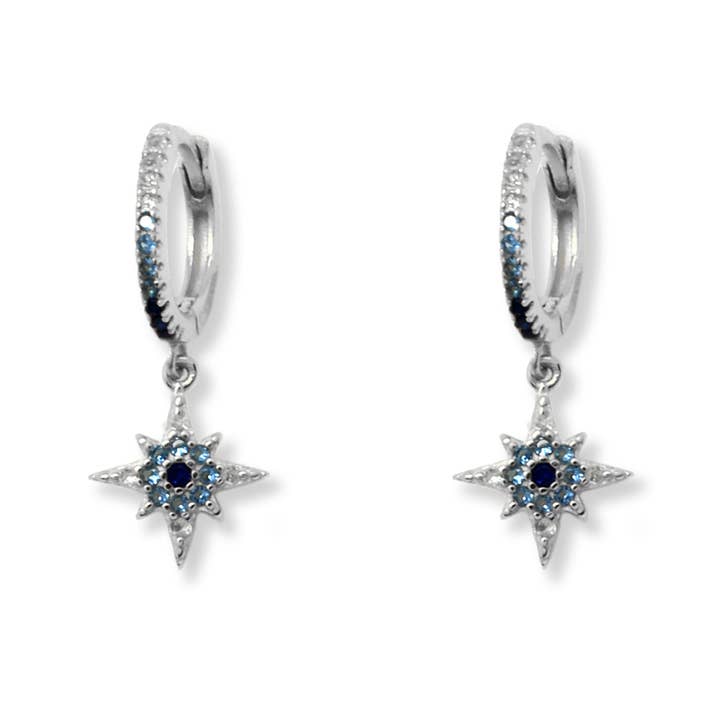 Pendientes de aro de plata con circonita cúbica azul degradada de Cohan para venta al por mayor de Boho Betty