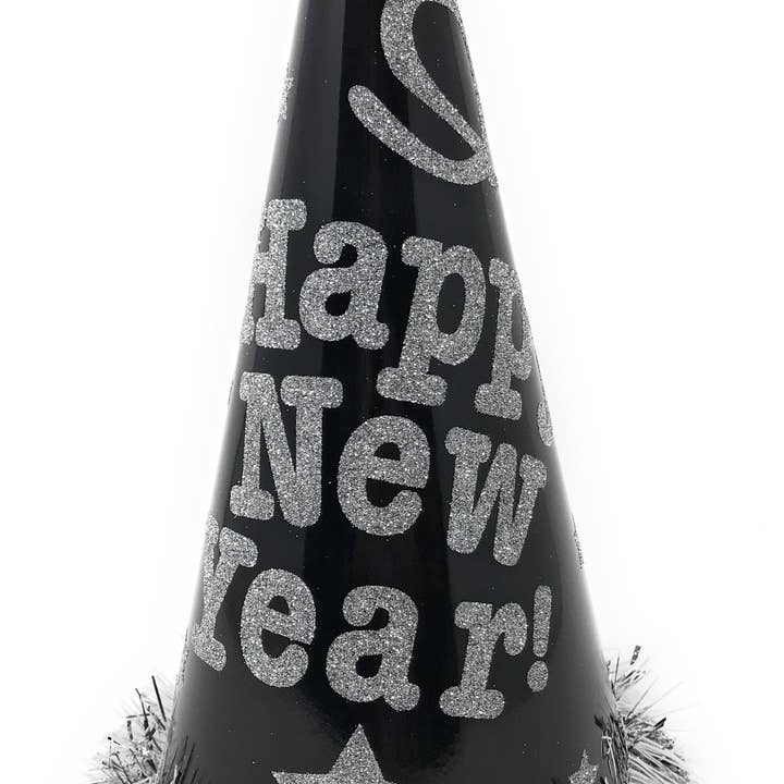 Fantasia Inc. – wholesale Party hat/crown – Happy New Year Glitter Cone Hat with Tinsel Trim0
