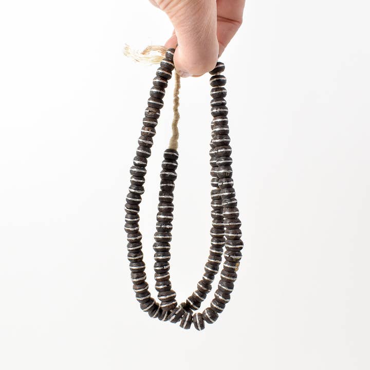 Africa Direct - Wholesale Beads - Ebony Wood Trade Beads with Inlaid Silver Stripe from Mali1