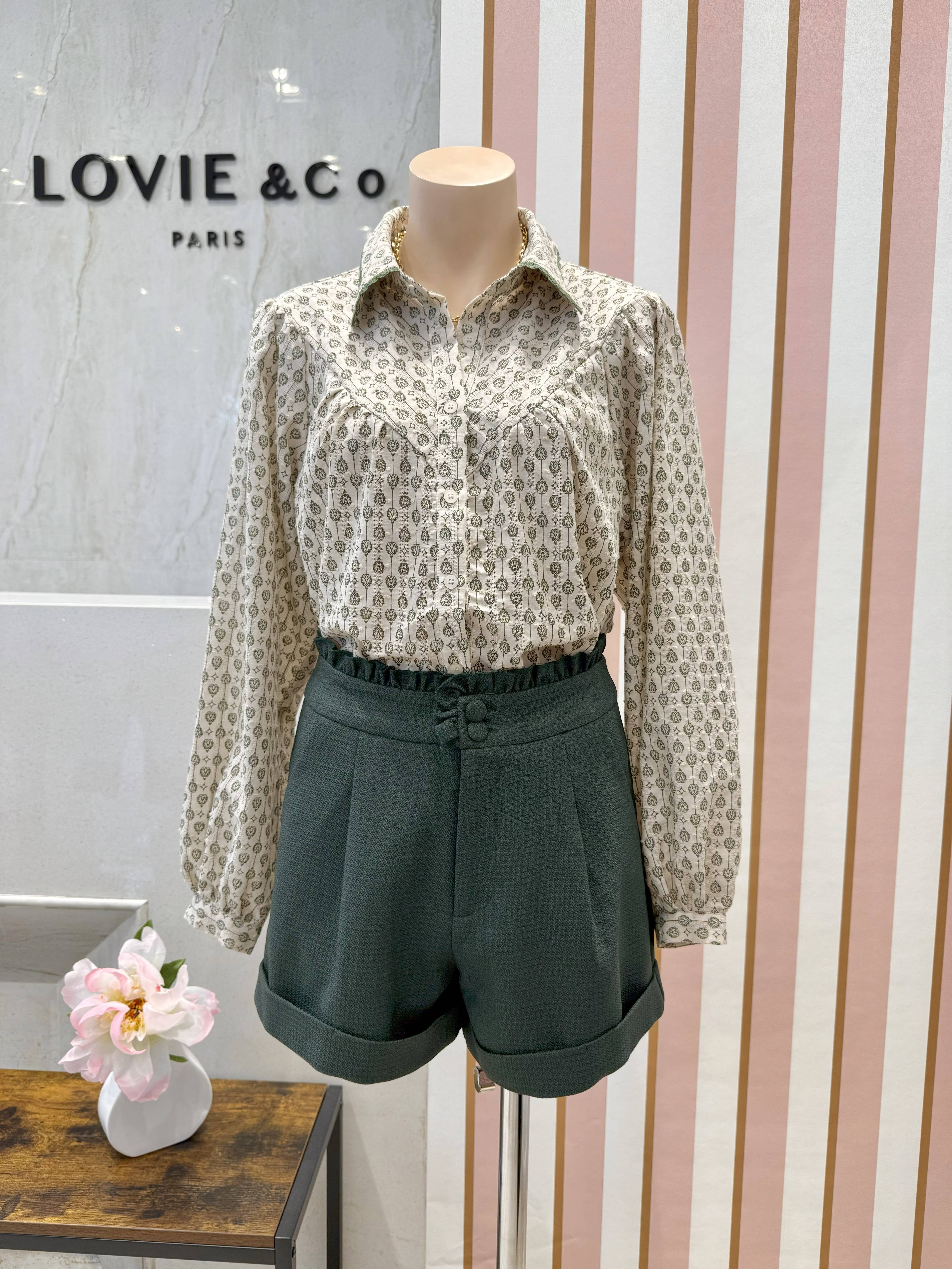 LOVIE & CO - Wholesale Button Down Shirt - Women's - Puff sleeve shirt with embroidered collar - 5027T-RUBEN5