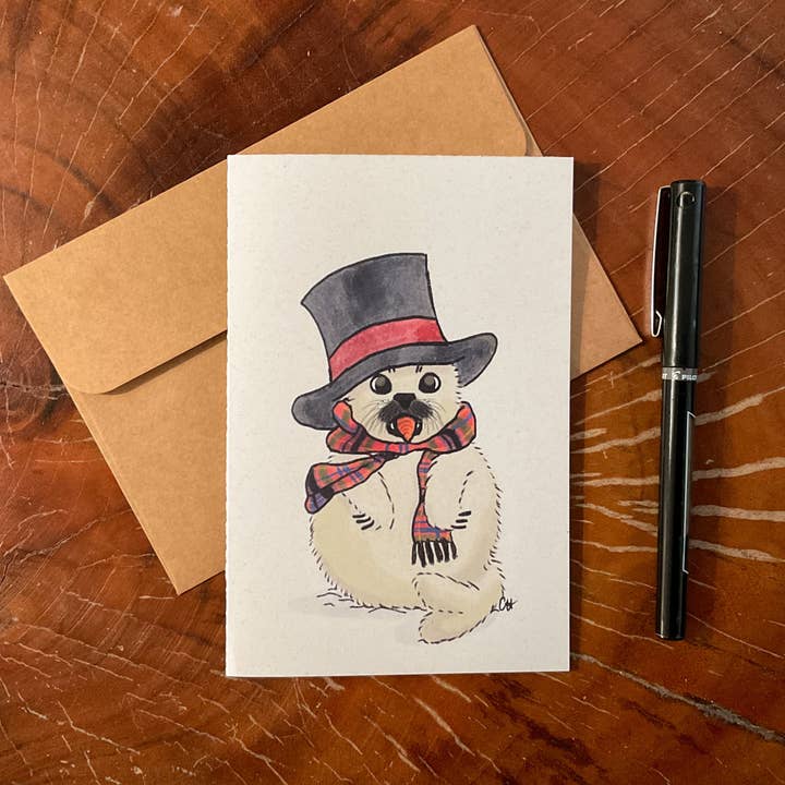 Holiday Snowseal Greeting Card for wholesale by Doodled By Carrie