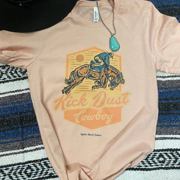 Rowdy Rowels - Wholesale Screen Printed T-Shirt - Women's - Kick Dust Cowboy Western Graphic Tee | Rodeo Tee0