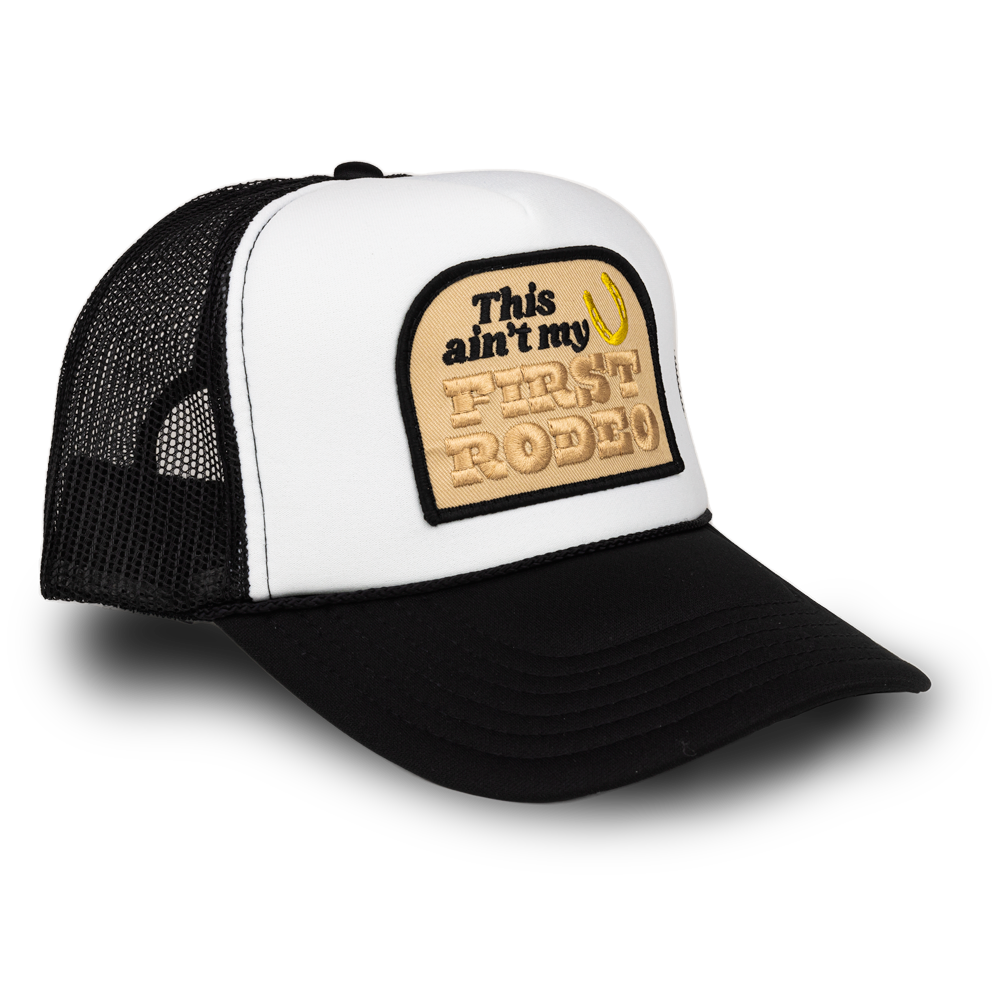 Nero/Bianco Questo non è il mio primo cappello da camionista Rodeo Patch in vendita all'ingrosso su Faire1