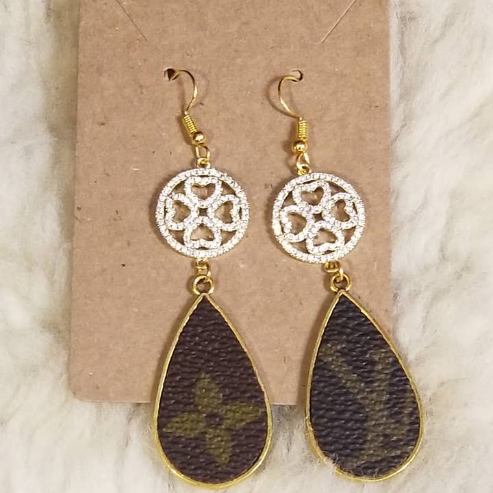 Upcycled LV round fleur earrings for wholesale by Upcycled Always & Forever accessories