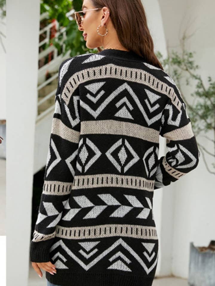 Lily Clothing - Wholesale Cardigan - Women's - WOMEN BOHEMIAN WESTERN AZTEC PATTERN CARDIGAN_CWOCAL02893