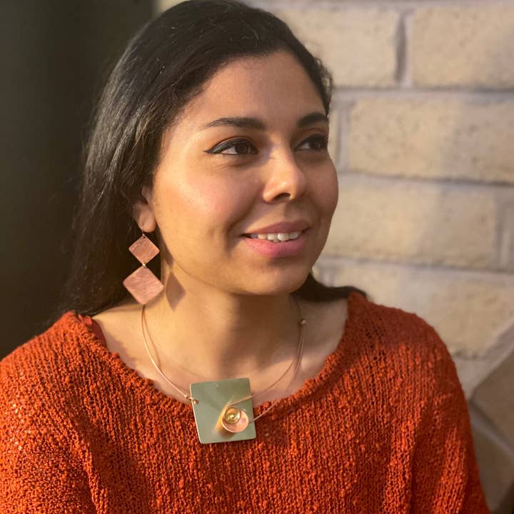 Chick Boss LLC - Wholesale Pendant/Charm Necklace - DAWN Best Selling Small Angular Metal Necklace from the SCULPTURAL Collection with Simulated Pearl or Jade option2