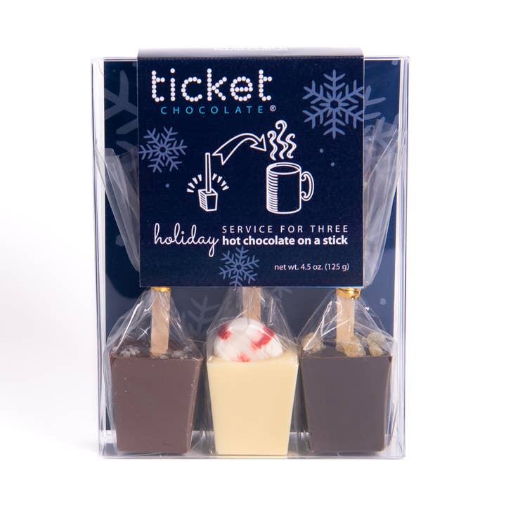Ticket Chocolate - Wholesale Hot Cocoa Mix/Kit - Hot Chocolate on a Stick 3-Pack - Winter / Holiday 1