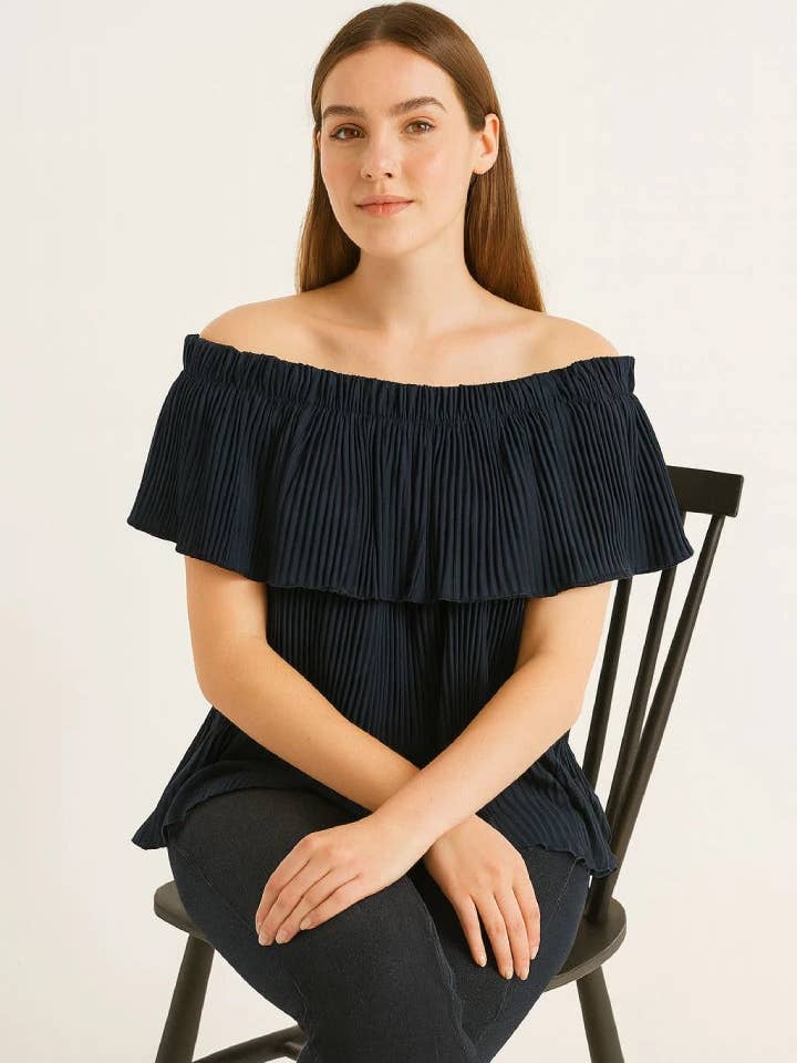 Miss Bold - Wholesale Blouse - Women's - Ribbed Frill Bardot Off the Shoulder Sleeveless Top2