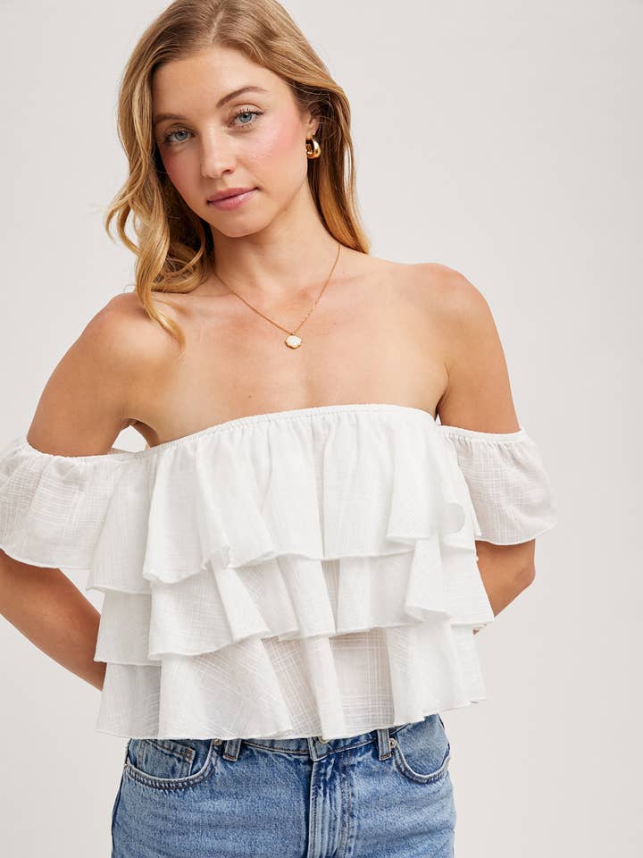 Bluivy – Engroshandel Bluse - Dame – TEKSTURERET OFF-SHOULDER LAGDELT CROP TOP