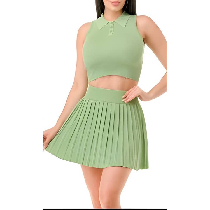 Esmeray Clothing - Wholesale Top & Skirt Set - Women's - CLASSIC PLEATED KNIT SET