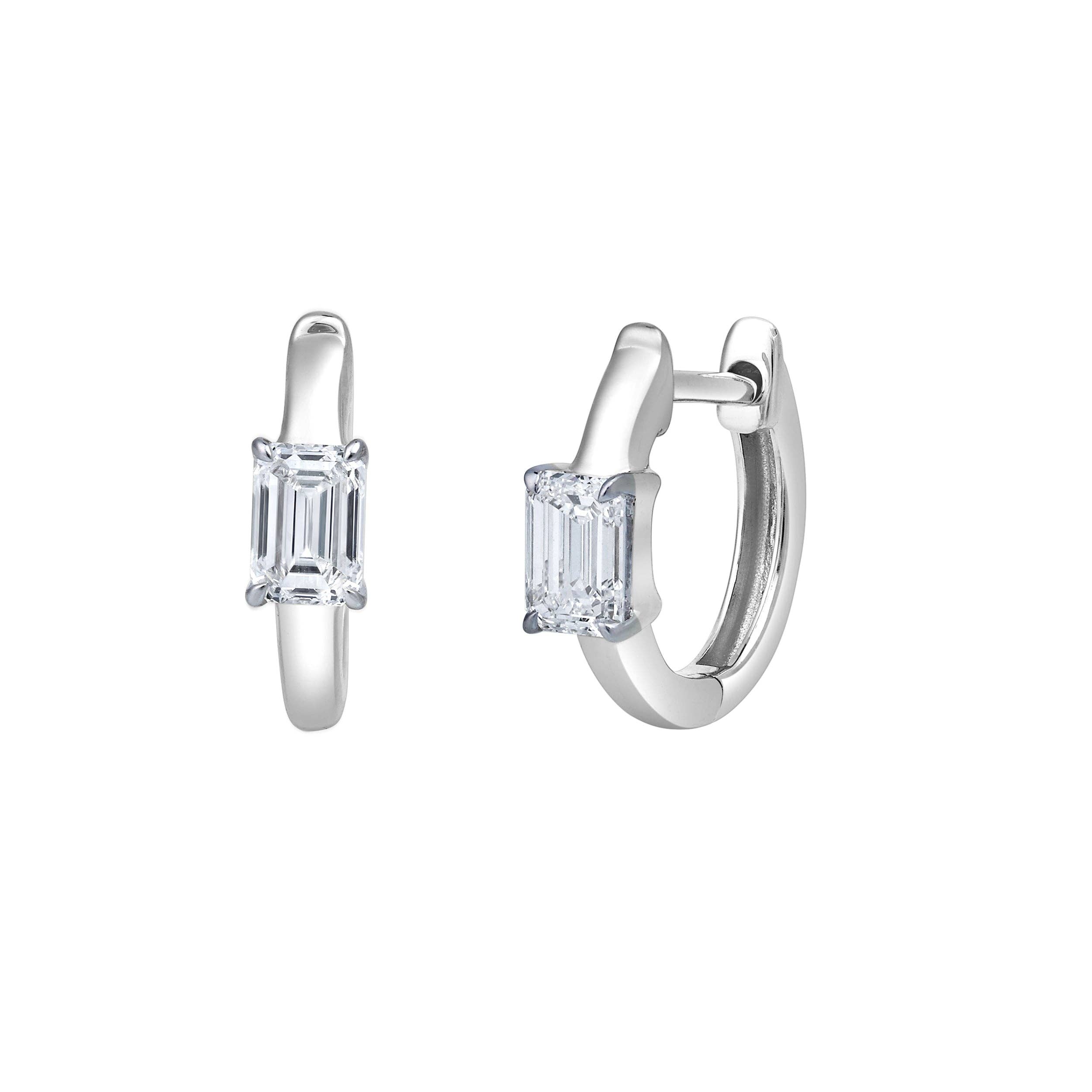 LuvMyJewelry (LMJ) - Vendita all'ingrosso Orecchini a cerchietto - Eleganza Smeraldo Orecchini a Cerchio con Diamanti Coltivati in Laboratorio in Oro Bianco 14K - 0,50 ct1