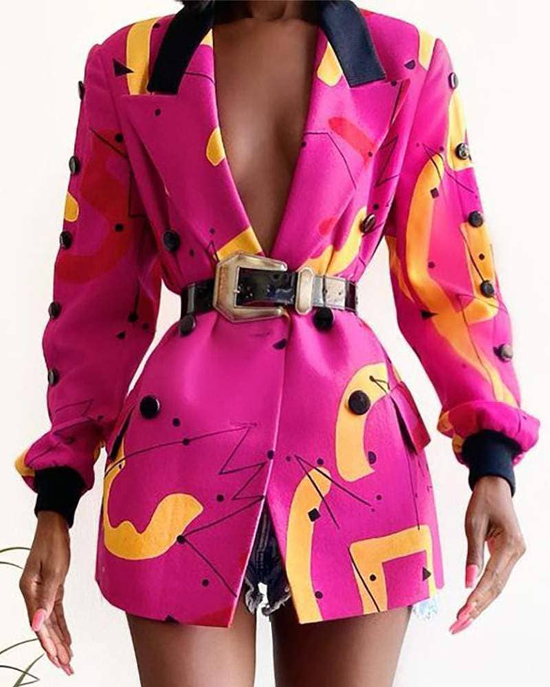 HOT PINK abstract print long sleeve blazer coat for wholesale on Faire