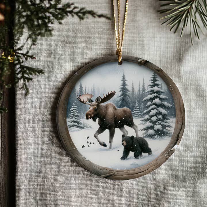 Moose & Black Bear Ornament, Christmas Tree Decor, Keepsake for wholesale by Fernville Creations