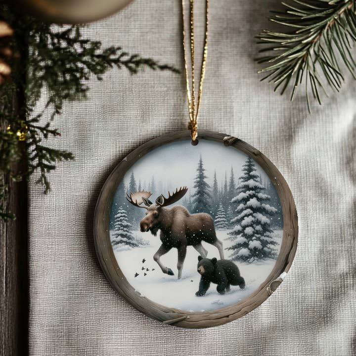 Moose & Black Bear Ornament, Christmas Tree Decor, Keepsake for wholesale by Fernville Creations
