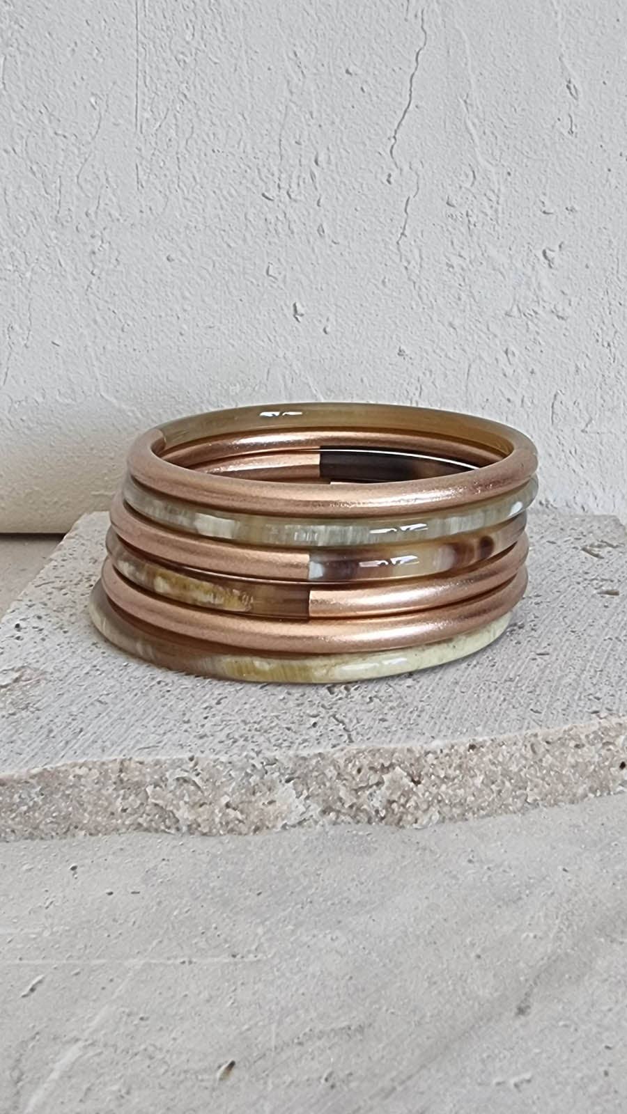 Le Coin Sauvage – wholesale Manschettarmband – Hornarmband 5 mm Champagne Duo i roséguld