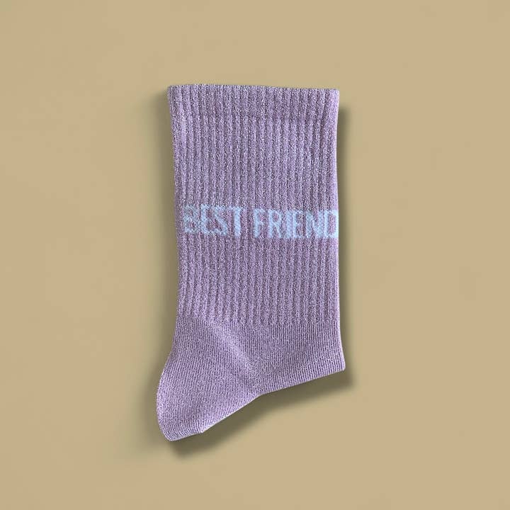 Glitter socks pair "Best friend" - Baby pink for wholesale by agathe & cocö