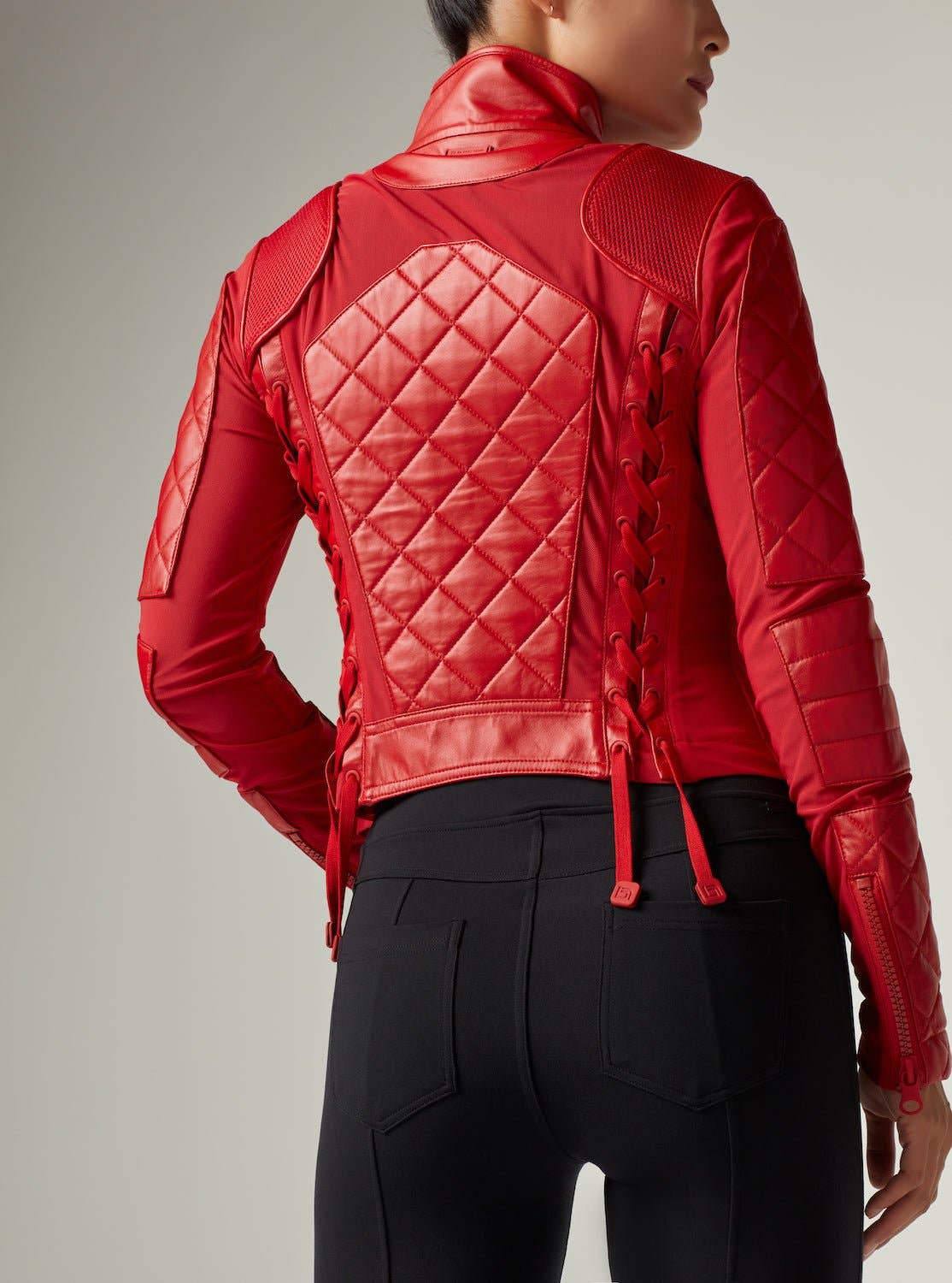 Classic Leather Mesh Moto Jacket - Haute Red for wholesale on Faire2