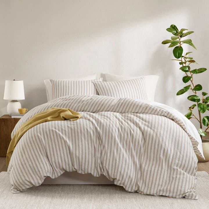 Olliix - Wholesale Bedding Set - 3 Piece Yarn-Dyed Stripes All-Seasons Duvet Set, Tan5