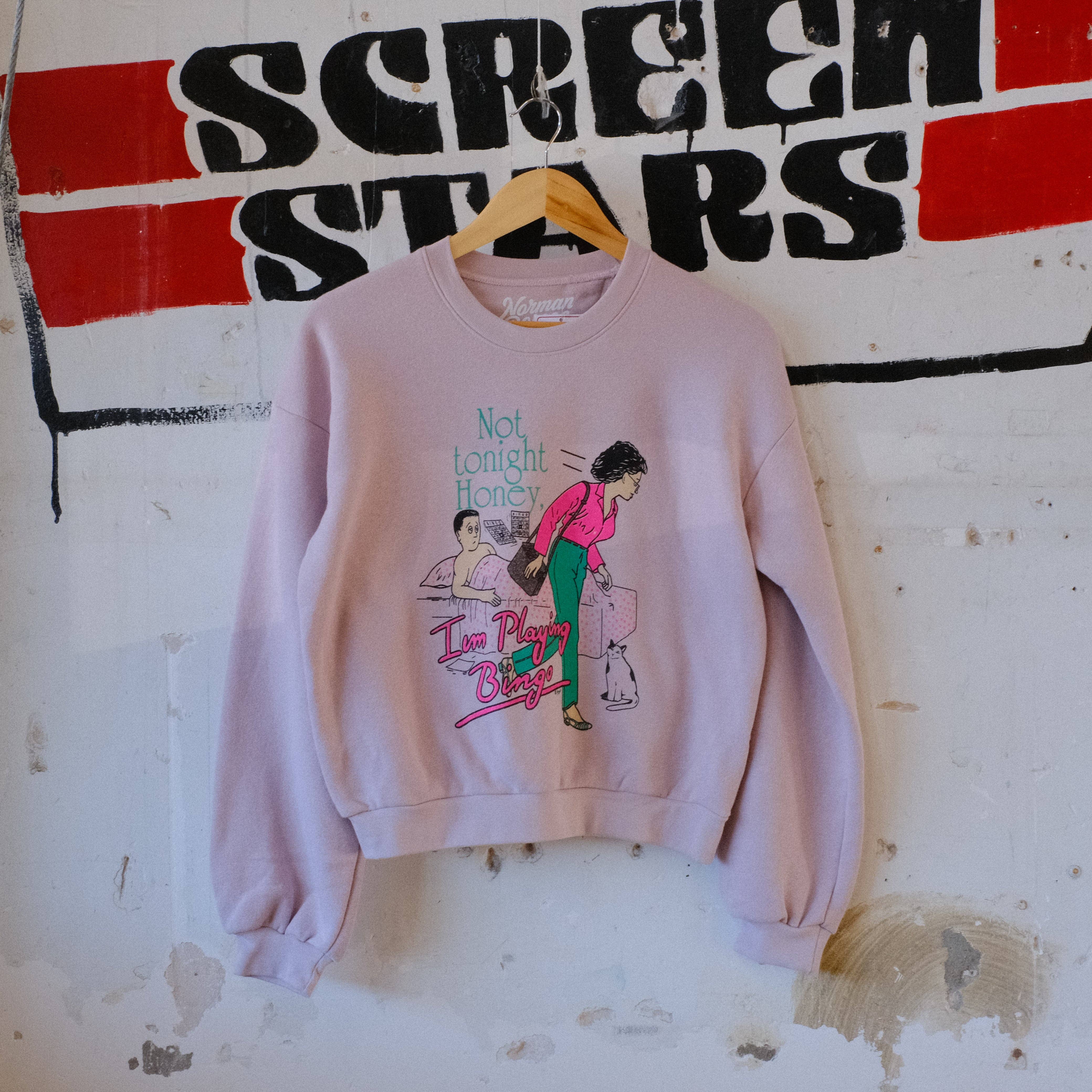 NORMAN ROSCOE - Wholesale Graphic Sweatshirt - Women's - Not Tonight Honey I'm Playing Bingo Crop Sweatshirt