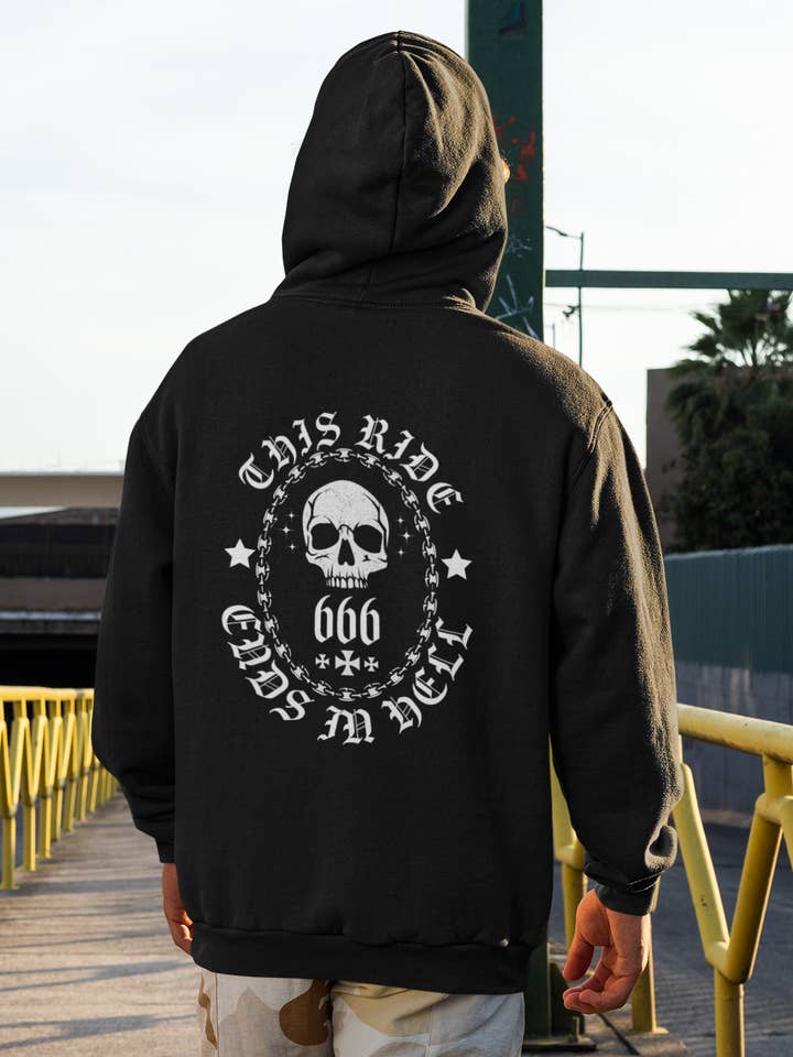 This Ride Ends in Hel, Motorcycle Motorsport Hoodie Apparel for wholesale by Wickedly Divine Shop
