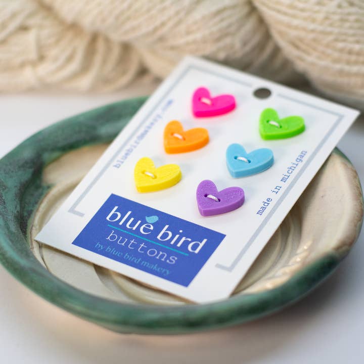 Blue Bird Makery - Wholesale Sewing Button/Snap - 12mm Heart Buttons : Neon Rainbow