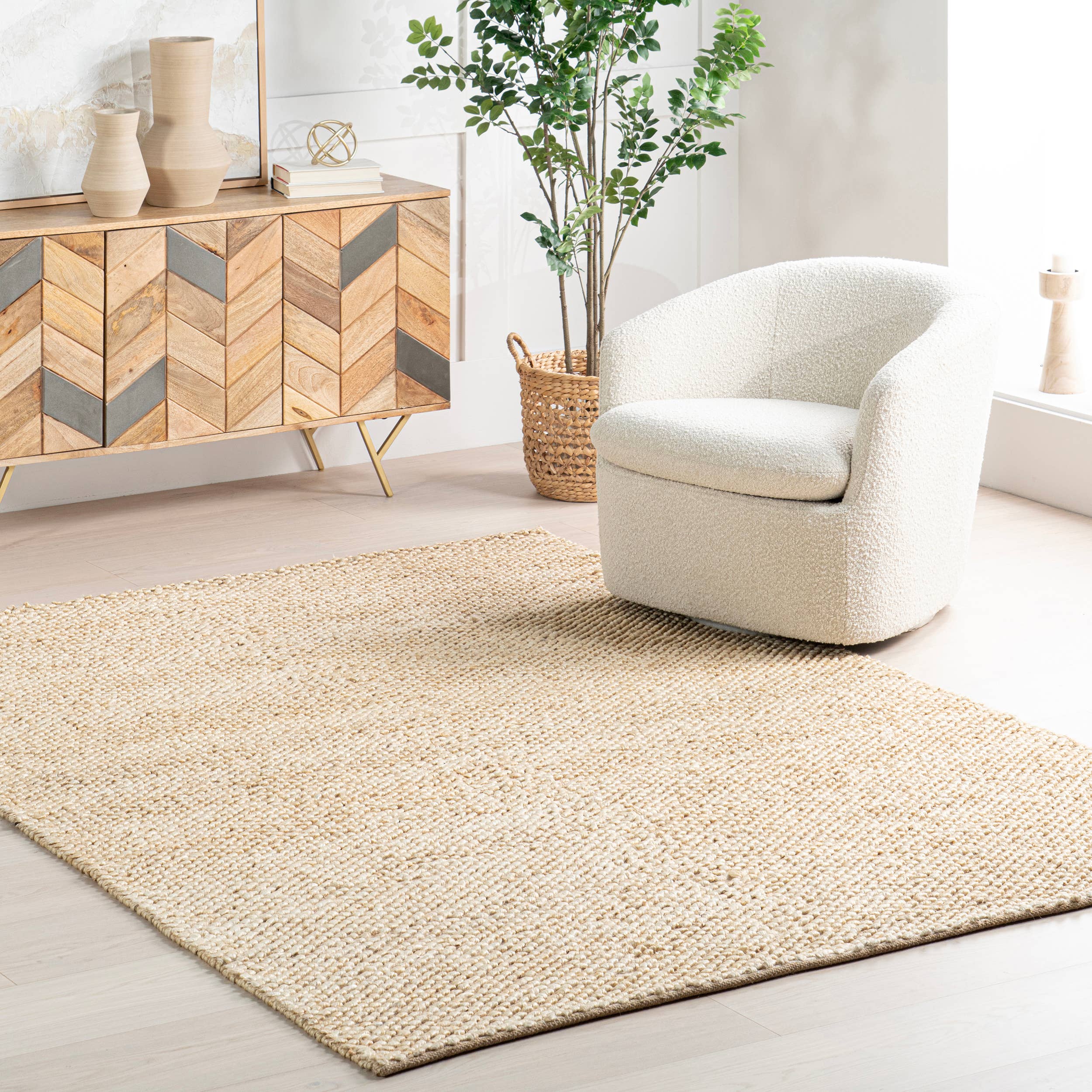 Beige Home Conservatory Textured Handwoven Jute Area Rug for wholesale on Faire0