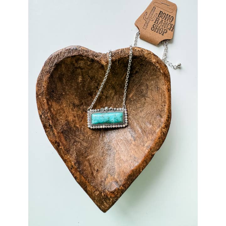Boho Ranch Shop - Wholesale Pendant/Charm Necklace - Western Semi Stone Bar Necklace - with Rhinestone edge