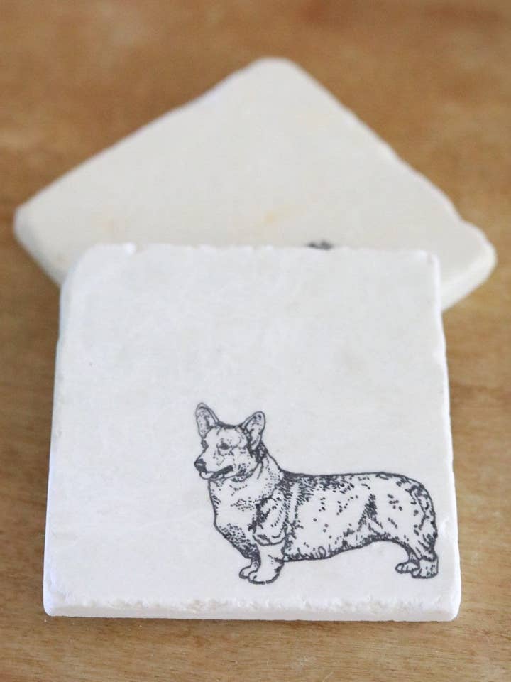 Welsh Corgi marmeren onderzetter set voor wholesale door Lace, Grace & Peonies Marble Coasters
