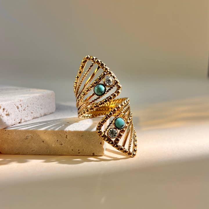 COSMOS – Großhandel Cocktail-/Statement-Ring – Verstellbarer Edelstahlring mit gedrehtem Design2