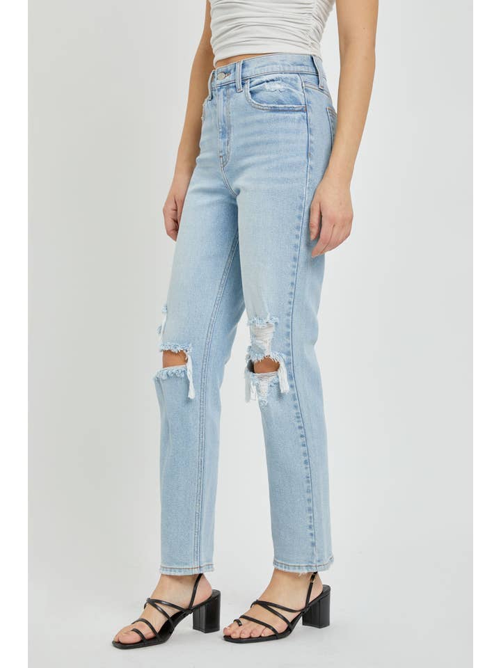 Cello Jeans - Wholesale Jeans - Women's - WV18628S-LTD Distressed High Rise Straight Denim jean