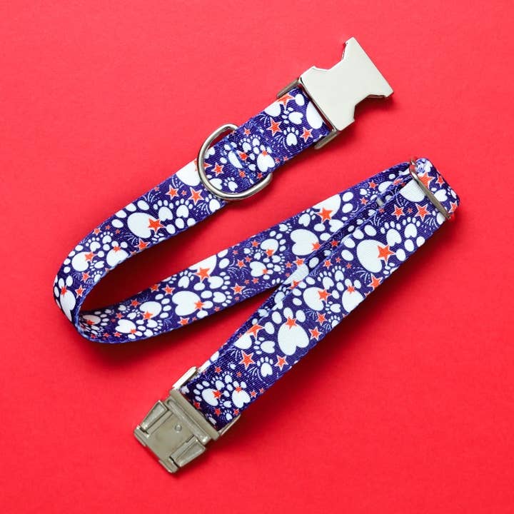 4. juli pote udskriver hundehalsbånd, sølv metalspænde for engroshandel hos Zaley Designs