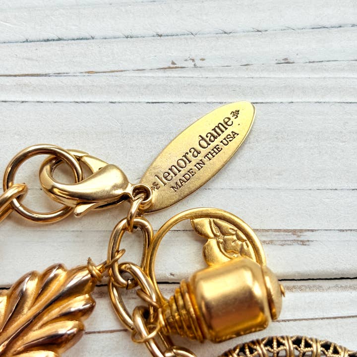 Lenora Dame - Wholesale Charm/Dangle Bracelet - Vintage Inspired Gilded Charm Bracelet4