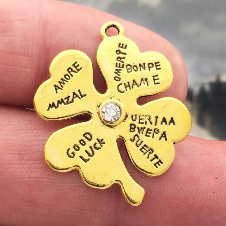 Treasure Island - Wholesale Individual Charm/Pendant - 5 Four Leaf Clover Charm Gold by TIJC SP13280